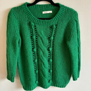 Old Navy Womens Wool Blend Crew Neck Crochet Sweater Green Size Medium